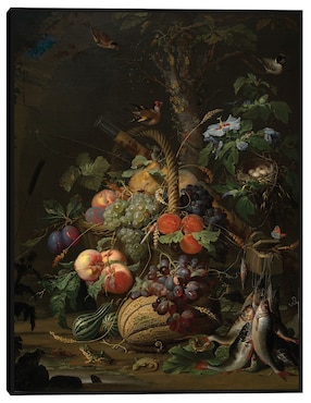 Cuadro decorativo Naturaleza muerta con frutas, peces y un nido técnica mixta Cuadros Jr Ramos