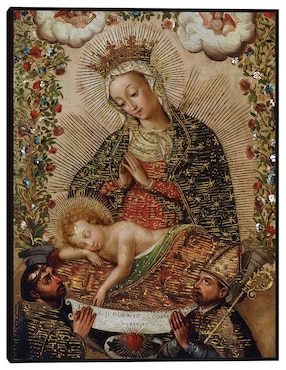 Cuadro decorativo La Virgen adorando al Niño Jesús con dos santos (siglo XVIII) técnica mixta Cuadros Jr Vírgenes