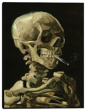 Cuadro decorativo Cabeza de esqueleto con un cigarrillo encendido técnica mixta Cuadros Jr Formas