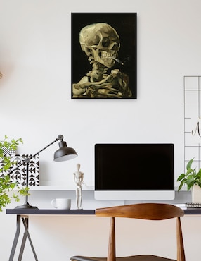 Cuadro decorativo Cabeza de esqueleto con un cigarrillo encendido técnica mixta Cuadros Jr Formas