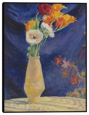 Cuadro decorativo Jarrón de anémonas sobre fondo azul (1912) técnica mixta Cuadros Jr Floreros