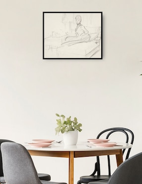 Cuadro decorativo Señora en la mesa de té técnica mixta Cuadros Jr Bocetos