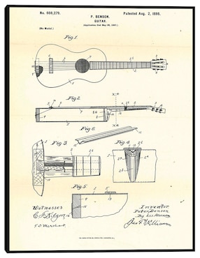 Cuadro decorativo Guitarra patentada, inventor: Peter Benson, 2 de agosto de 1898 técnica mixta Cuadros Jr Planos