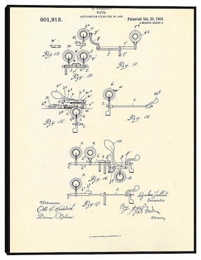 Cuadro decorativo Flauta patentada, inventora Djalma Julliot, 20 de octubre de 1909 III técnica mixta Cuadros Jr Planos