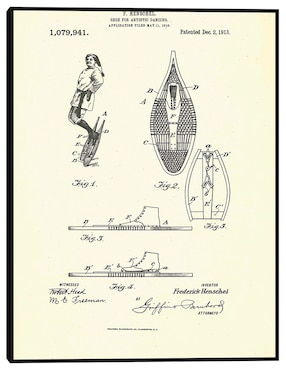 Cuadro decorativo Zapato patentado para danza artística, inventor Frederick Henschel, 2 de diciembre de 1913 técnica mixta Cuadros Jr Planos