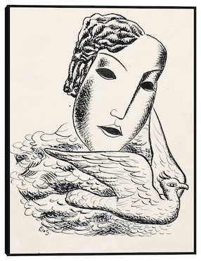 Cuadro decorativo Cabeza de mujer con pájaro (1935) técnica mixta Cuadros Jr Bocetos