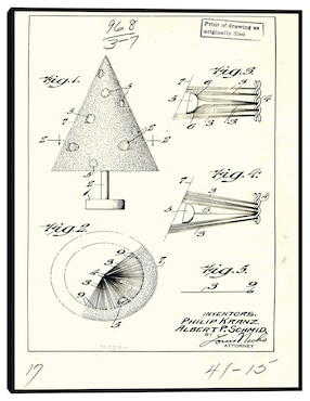 Cuadro decorativo Árbol de Navidad artificial patentado, inventor(es): Phillip Kraz y Albert P. Schmid. técnica mixta Cuadros Jr Planos