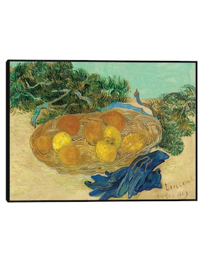 Cuadro decorativo Bodegón de naranjas y limones con guantes azules técnica mixta Cuadros Jr Obras