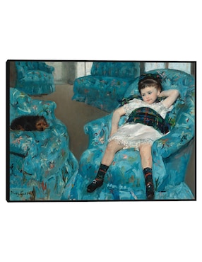 Cuadro decorativo Niña en un sillón azul técnica mixta Cuadros Jr Gente