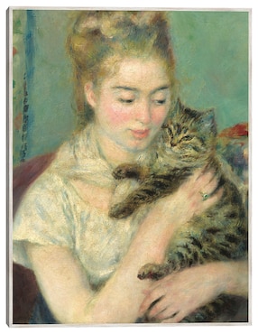 Cuadro decorativo Mujer Con Un Gato técnica mixta Cuadros Jr Retratos