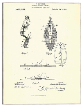 Cuadro decorativo Zapato Patentado Para Danza Artística, Inventor Frederick Henschel, 2 De Diciembre De 1913 técnica mixta Cuadros Jr Planos