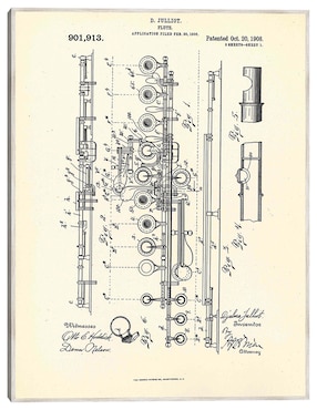 Cuadro decorativo Flauta Patentada, Inventora Djalma Julliot, 20 De Octubre De 1909 I técnica mixta Cuadros Jr Planos