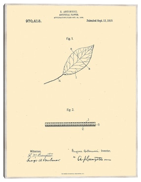 Cuadro decorativo Flor Artificial Patentada, Inventor: William A. Warner, 13 De Septiembre De 1910 técnica mixta Cuadros Jr Planos