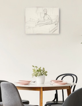 Cuadro decorativo Señora En La Mesa De Té técnica mixta Cuadros Jr Bocetos