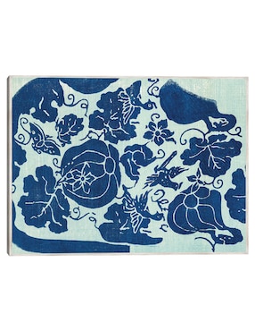 Cuadro decorativo grabado en madera Original Vintage Japonés -Azul técnica mixta Cuadros Jr Formas