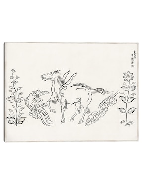Cuadro decorativo grabado en madera Original Vintage Japonés -Unicornio técnica mixta Cuadros Jr Formas