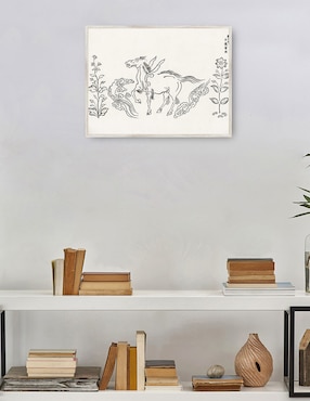 Cuadro decorativo grabado en madera Original Vintage Japonés -Unicornio técnica mixta Cuadros Jr Formas