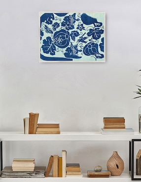 Cuadro decorativo grabado en madera Original Vintage Japonés -Azul técnica mixta Cuadros Jr Formas