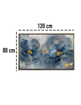 Pintura cuadro decorativo con marco oro flores Amapola azul turquesa Canvas textura oleo técnica polioleo Ideas Creativas in Premium