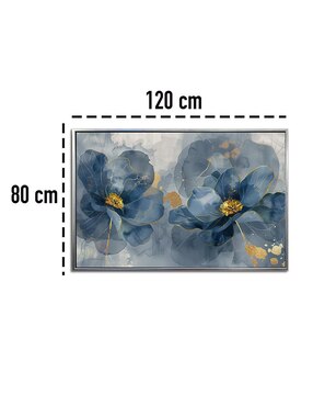 Pintura cuadro decorativo con marco plata flores amapola azul turquesa canvas textura oleo técnica polioleo Ideas Creativas in Premium