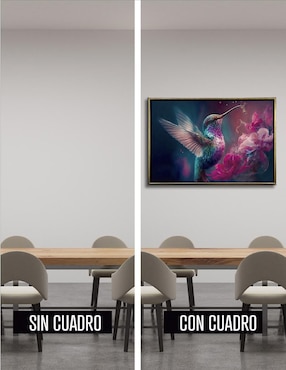 Pintura Colibrí Mágico con Flores técnica impresión Premium