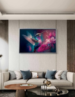 Pintura Colibrí Mágico con Flores técnica impresión Ideas Creativas In Premium