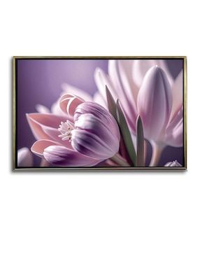 Pintura Cuadro Decorativo con marco Oro Tulipanes Lilas técnica impresión Ideas Creativas In Premium