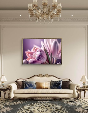 Pintura Cuadro Decorativo con marco Oro Tulipanes Lilas técnica impresión Ideas Creativas In Premium