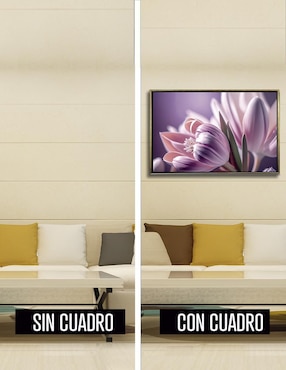 Pintura Cuadro Decorativo con marco Oro Tulipanes Lilas técnica impresión Ideas Creativas In Premium