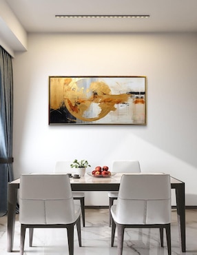Pintura cuadro decorativo con marco Oro Circulo Abstracto detalle polvo oro técnica impresión con óleo Ideas Creativas In Premium
