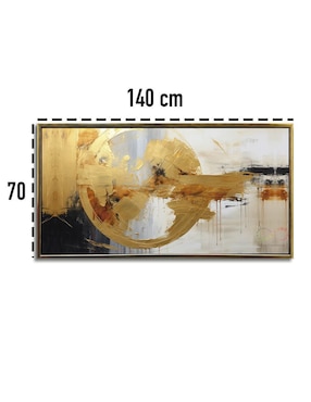 Pintura cuadro decorativo con marco Oro Circulo Abstracto detalle polvo oro técnica impresión con óleo Ideas Creativas In Premium