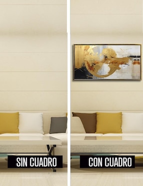 Pintura cuadro decorativo con marco Oro Circulo Abstracto detalle polvo oro técnica impresión con óleo Ideas Creativas In Premium