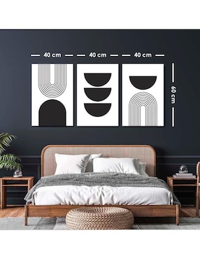 Cuadro decorativo Canvas Art MX Set de Formas Minimalistas en Negro con Barniz a Registro