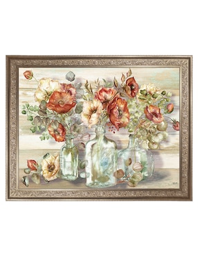 Cuadro decorativo Enmarcado- Paisaje de amapolas especiadas y eucalipto en botellas de Tre Sorelle mixta Cuadros Jr