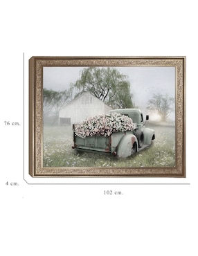 Cuadro decorativo Camioneta verde con petunias rosadas de Lori Deiter técnica mixta Cuadros Jr