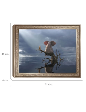 Cuadro decorativo Elefante y perro sentados en un árbol huyendo de una inundación de Mike Kiev técnica mixta Cuadros Jr