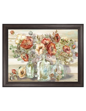Cuadro decorativo Paisaje de amapolas especiadas y eucalipto en botellas de Tre Sorelle técnica mixta Cuadros Jr
