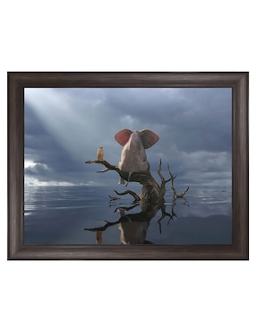 Cuadro decorativo Elefante y perro sentados en un árbol huyendo de una inundación de Mike Kiev técnica mixta Cuadros Jr