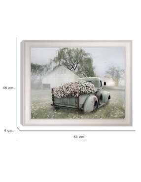 Cuadro decorativo Camioneta verde con petunias rosadas de Lori Deiter técnica mixta Cuadros Jr