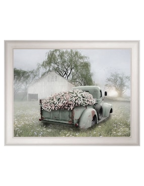 Cuadro decorativo Camioneta verde con petunias rosadas de Lori Deiter técnica mixta Cuadros Jr