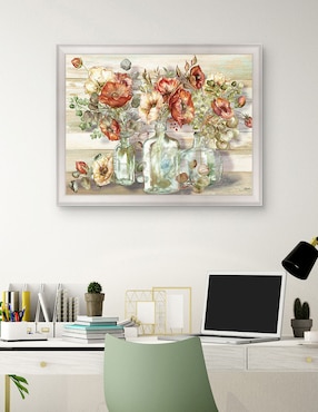 Cuadro decorativo Paisaje de amapolas especiadas y eucalipto en botellas de Tre Sorelle técnica mixta Cuadros Jr