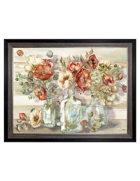 Cuadro decorativo Paisaje de amapolas especiadas y eucalipto en botellas de Tre Sorelle técnica mixta Cuadros Jr
