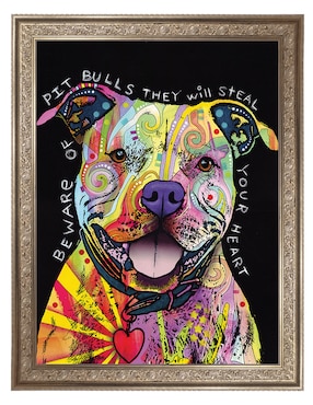 Cuadro decorativo Cuidado con los pitbulls de Dean Russo técnica mixta Cuadros Jr