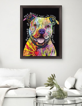 Cuadro decorativo Cuidado con los pitbulls de Dean Russo técnica mixta Cuadros Jr