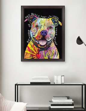 Cuadro decorativo Cuidado con los pitbulls de Dean Russo técnica mixta Cuadros Jr