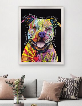 Cuadro decorativo Cuidado con los pitbulls de Dean Russo técnica mixta Cuadros Jr