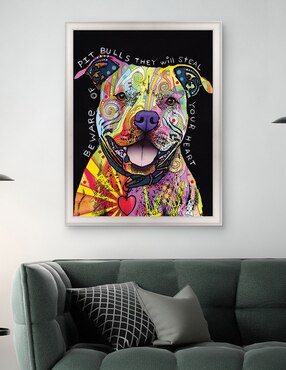 Cuadro decorativo Cuidado con los pitbulls de Dean Russo técnica mixta Cuadros Jr