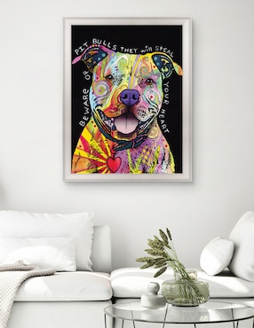 Cuadro decorativo Cuidado con los pitbulls de Dean Russo técnica mixta Cuadros Jr