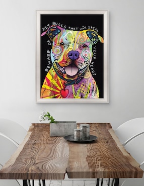 Cuadro decorativo Cuidado con los pitbulls de Dean Russo técnica mixta Cuadros Jr