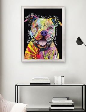 Cuadro decorativo Cuidado con los pitbulls de Dean Russo técnica mixta Cuadros Jr